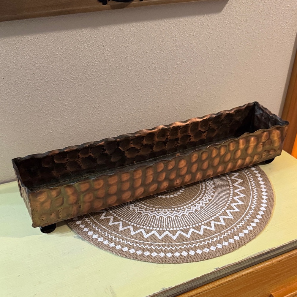 Gregorian Copper Hand Hammered Rectangular Planter Mid Century
